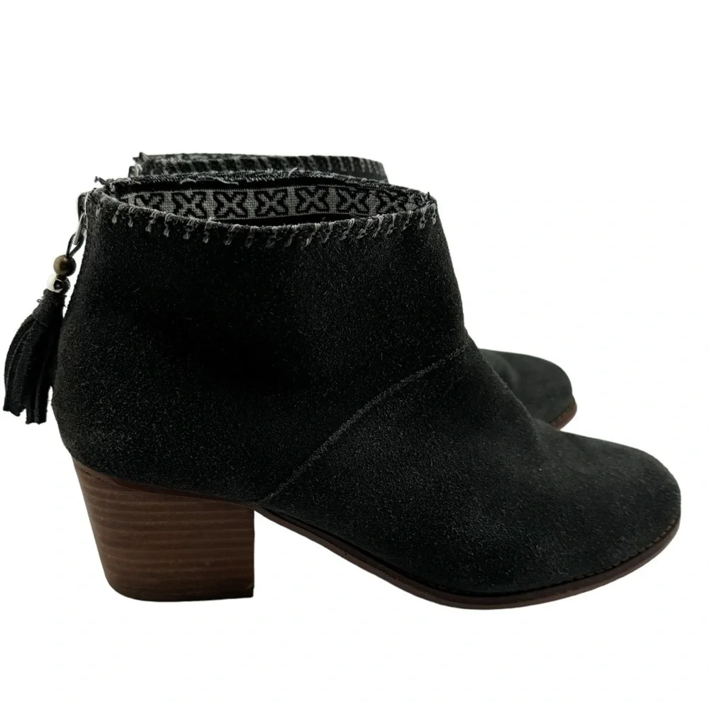 Toms Womens Dark Grey Suede Ankle Boots Tassel Zip Up Block Heel Casual 9W